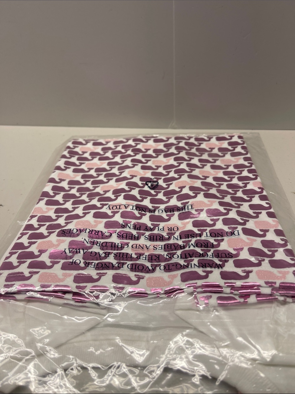 Vineyard Vines White Tee with Pink Metallic Whale Pattern - Picture 3 of 3